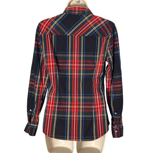 J. Crew Women's Slim Stretch Perfect Shirt in Black Stewart Tartan Plaid Size 2 - Picture 5 of 13